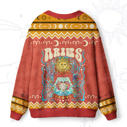 Purplehecate Aries Spirit Zodiac Ugly Cardigan Sweaters