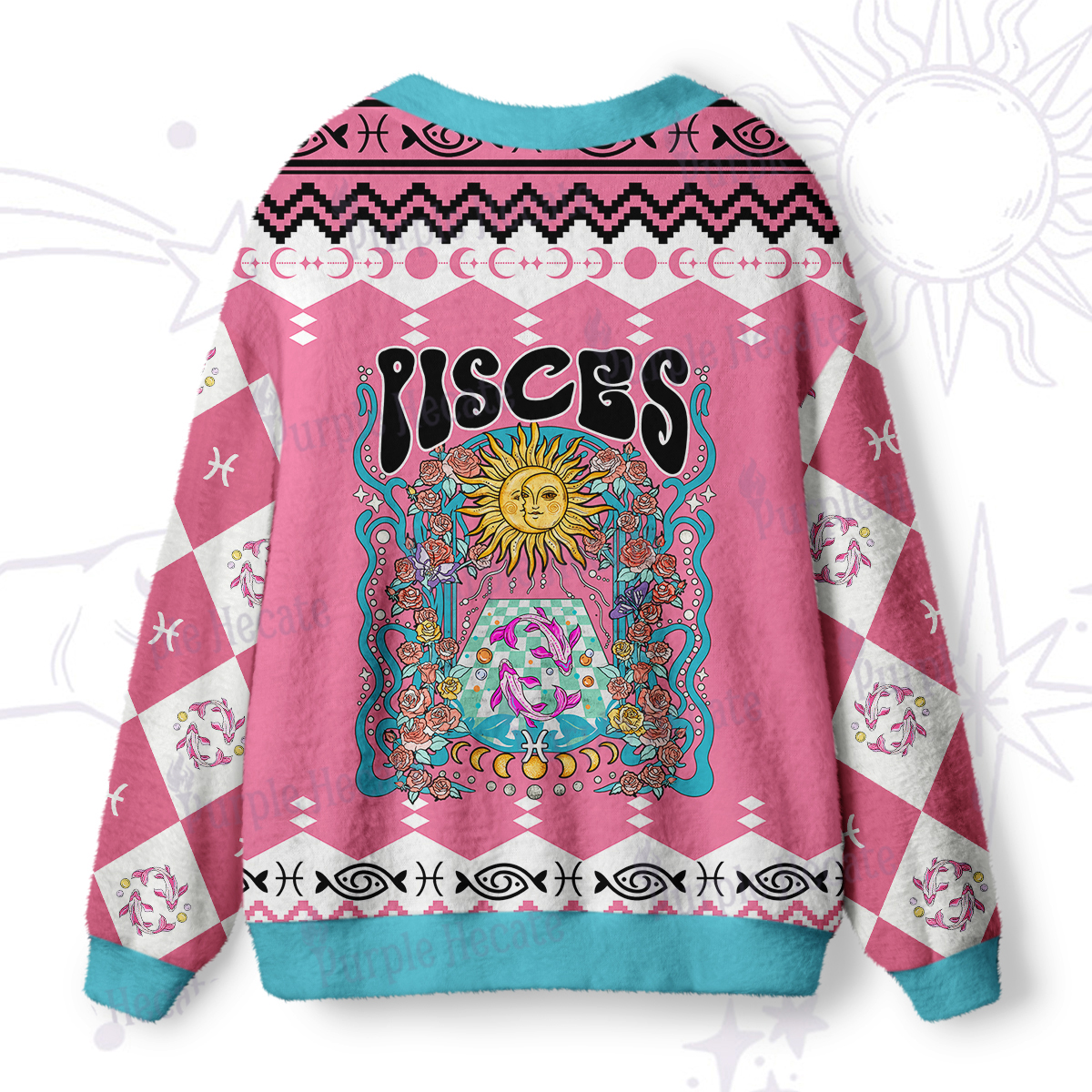 Purplehecate Pisces Spirit Zodiac Ugly Cardigan Sweaters
