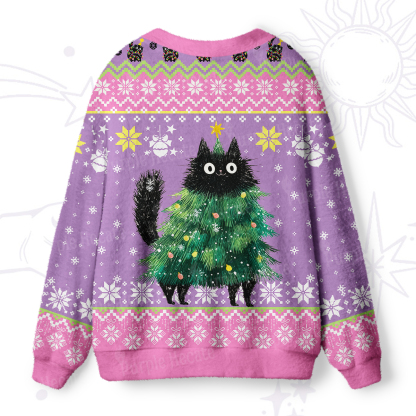 Purplehecate Funny Black Cat in Tree Ugly Cardigan Sweaters