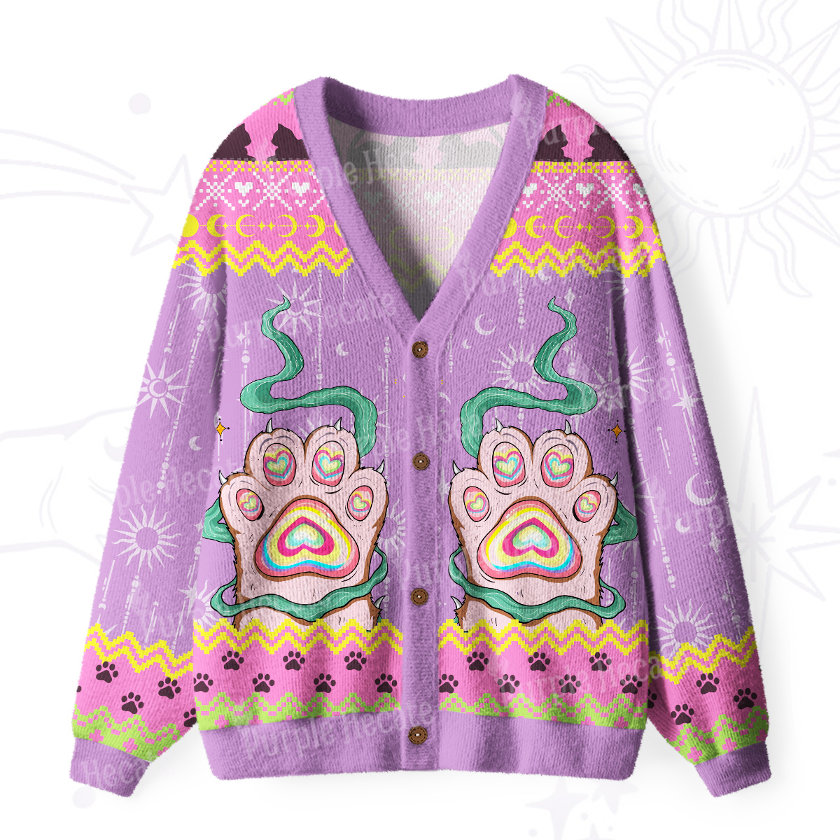 Purplehecate Pastel Cat Paw Magic Ugly Cardigan Sweaters