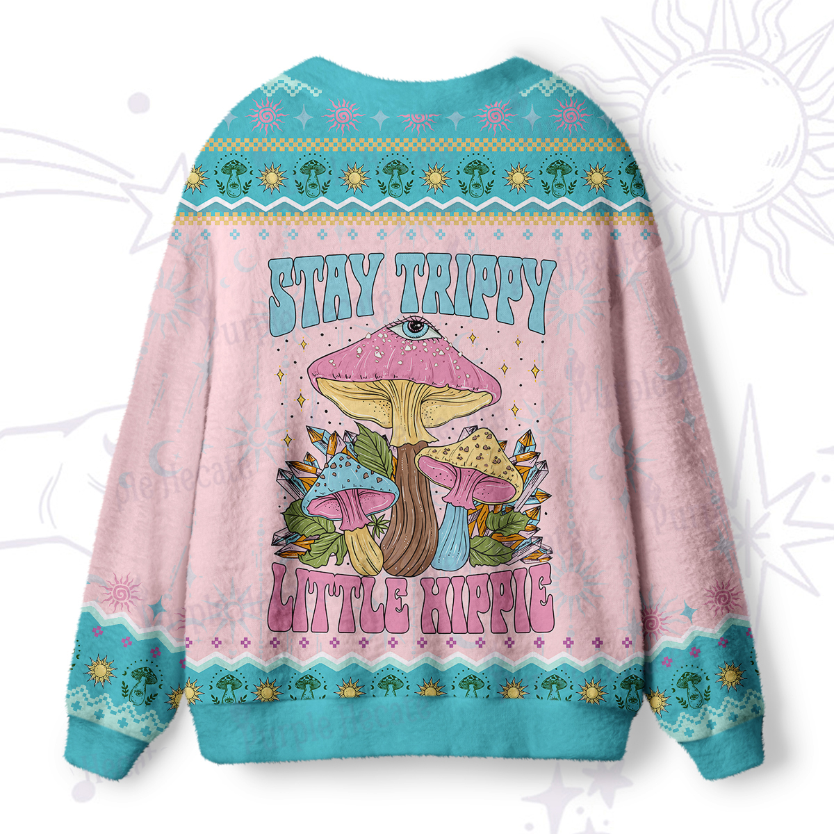 Purplehecate Stay Trippy Little Hippie Mushroom Ugly Cardigan Sweaters