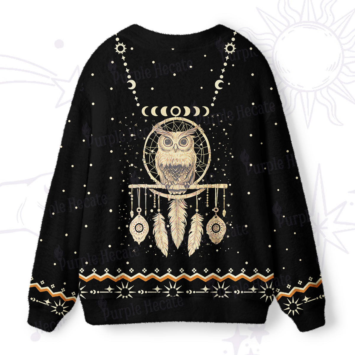 Purplehecate Luna Owl Dream Catcher Ugly Cardigan Sweaters
