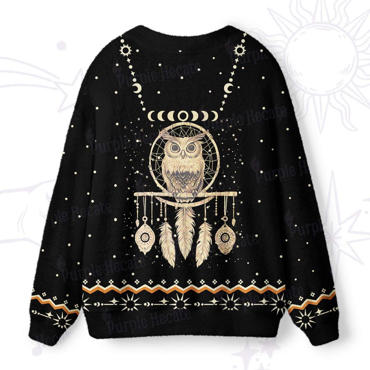 Purplehecate Luna Owl Dream Catcher Ugly Cardigan Sweaters