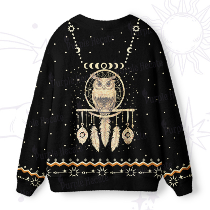 Purplehecate Luna Owl Dream Catcher Ugly Cardigan Sweaters