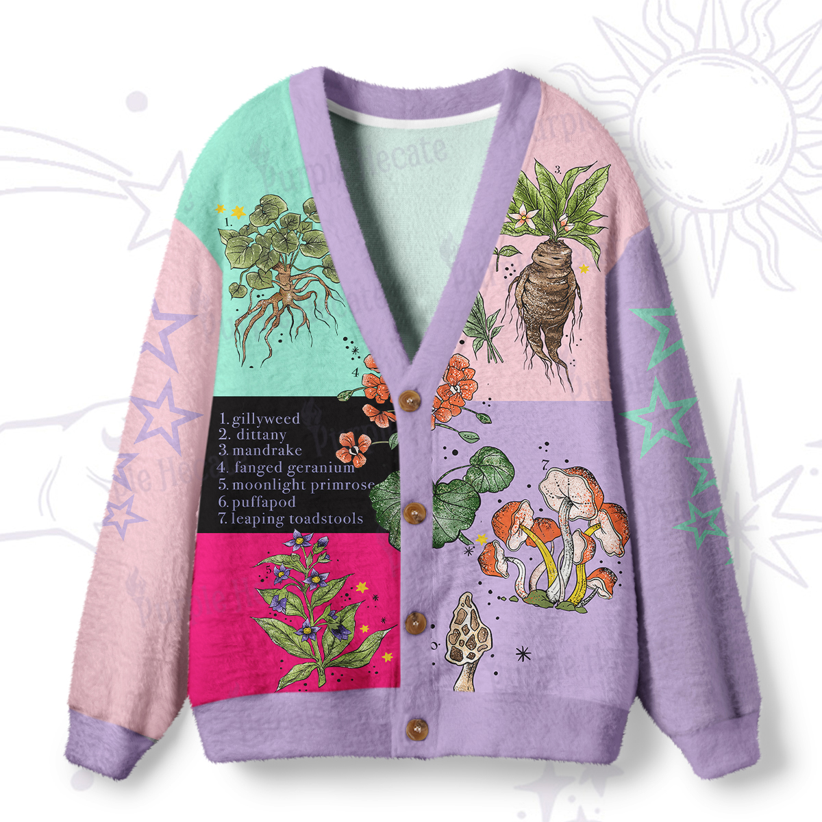 Purplehecate Magical Herbcraft Ugly Cardigan Sweaters