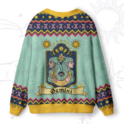 Purplehecate Gemini Zodiac Ugly Cardigan Sweaters