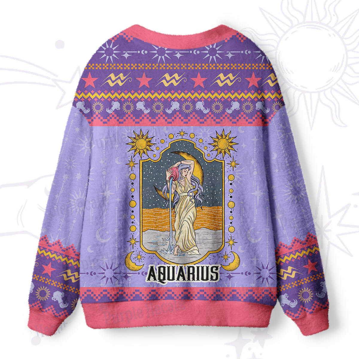 Purplehecate Aquarius Zodiac Ugly Cardigan Sweaters