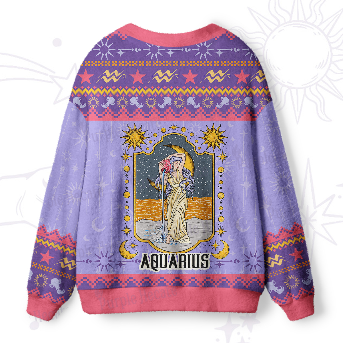 Purplehecate Aquarius Zodiac Ugly Cardigan Sweaters