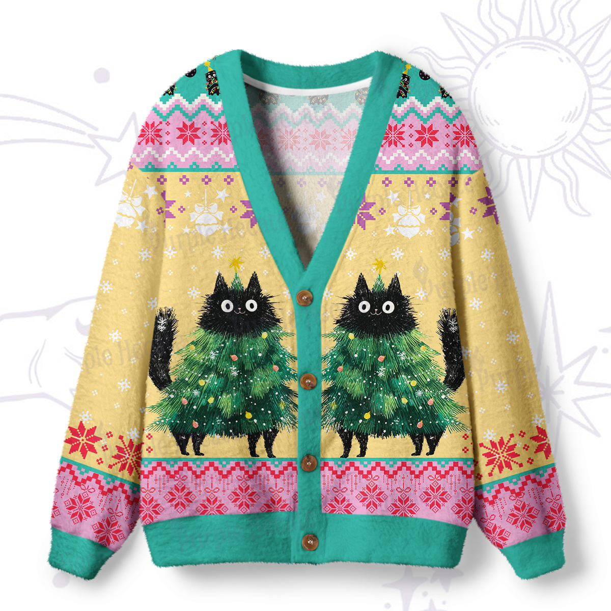 Purplehecate Funny Black Cat in Tree Ugly Cardigan Sweaters