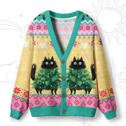 Purplehecate Funny Black Cat in Tree Ugly Cardigan Sweaters