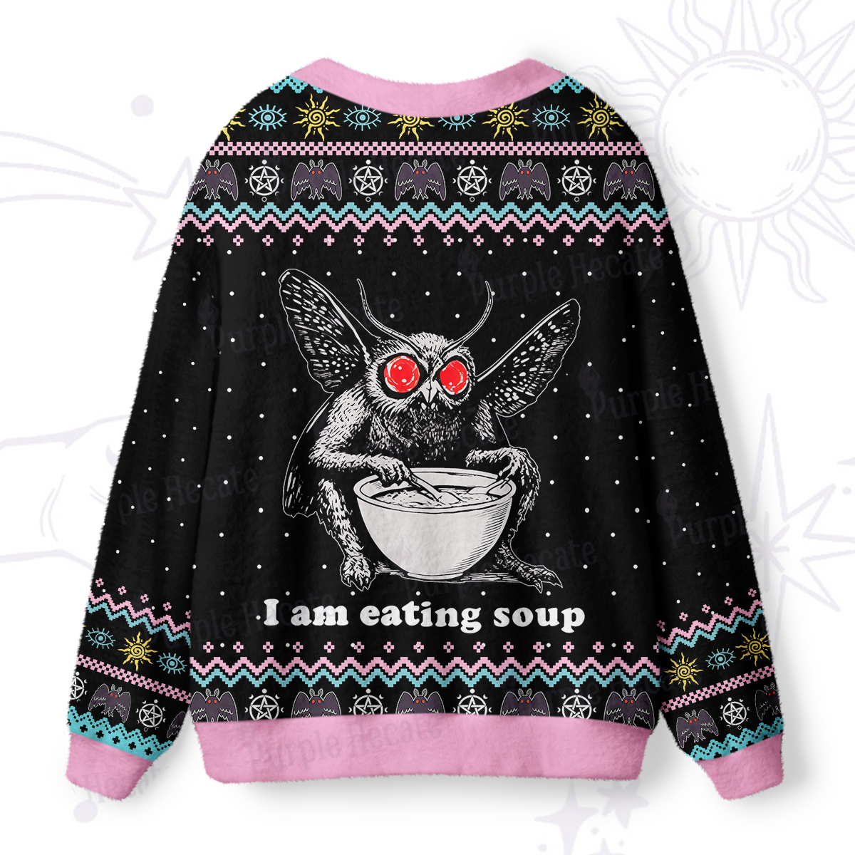 Purplehecate Mothman Eating Soup Ugly Cardigan Sweaters