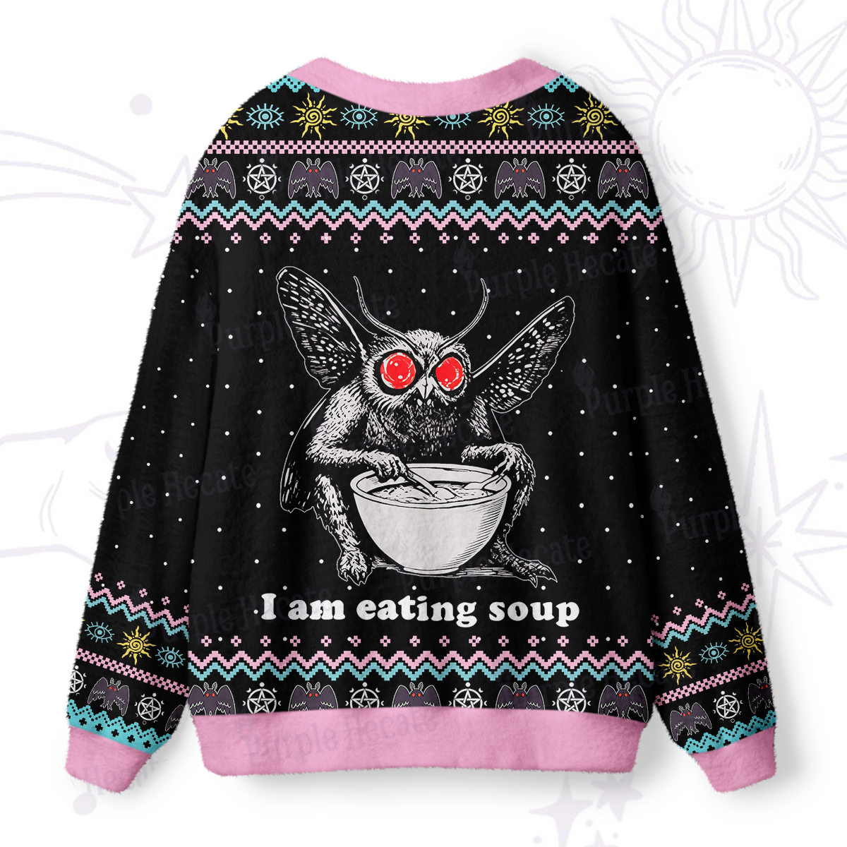Purplehecate Mothman Eating Soup Ugly Cardigan Sweaters