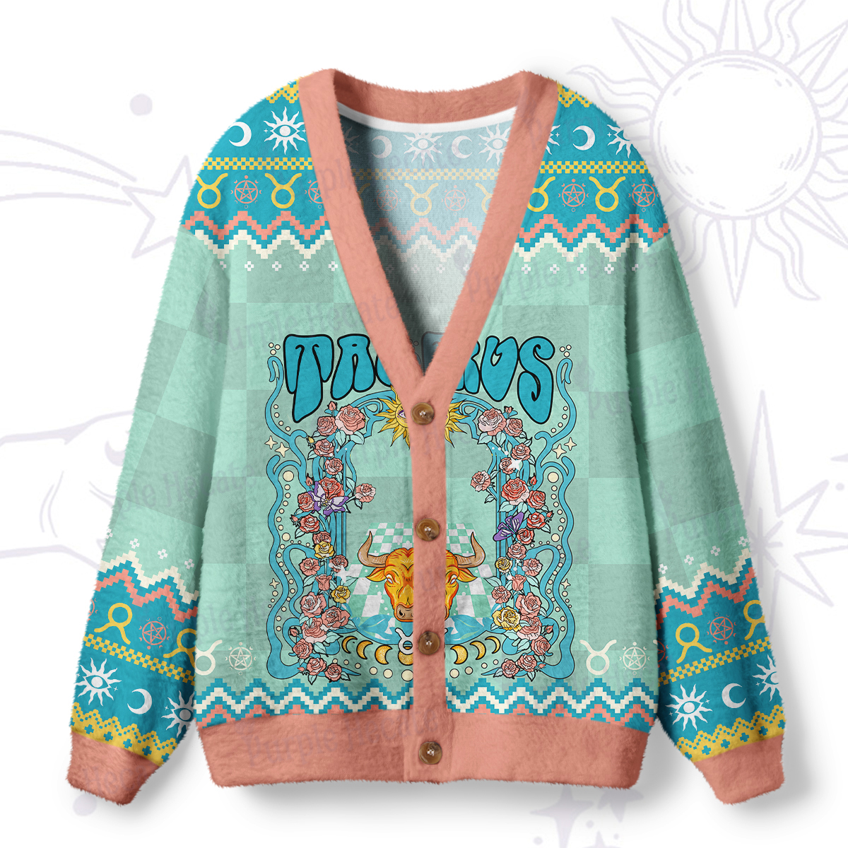 Purplehecate Taurus Spirit Zodiac Ugly Cardigan Sweaters
