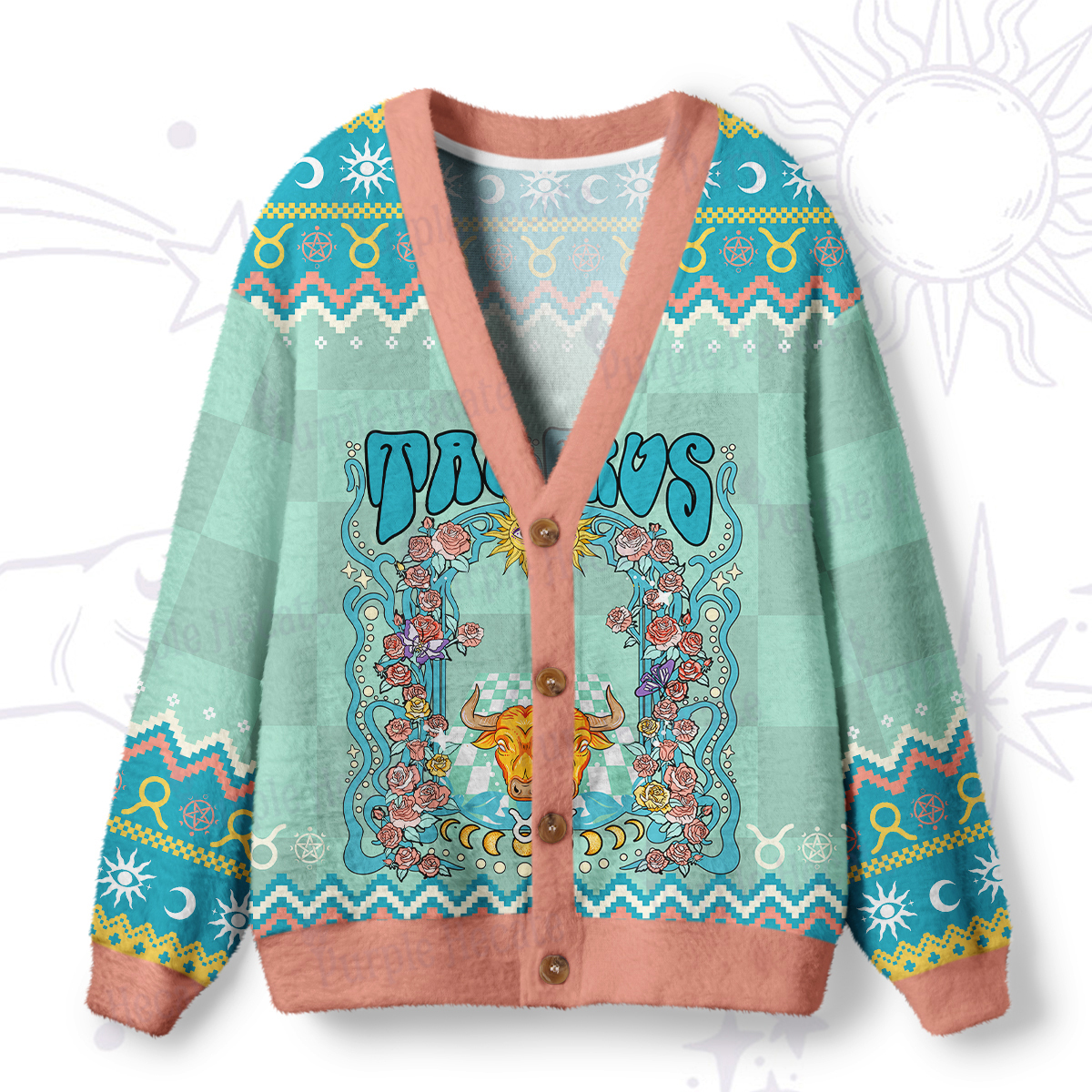 Purplehecate Taurus Spirit Zodiac Ugly Cardigan Sweaters
