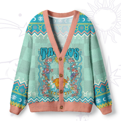 Purplehecate Taurus Spirit Zodiac Ugly Cardigan Sweaters