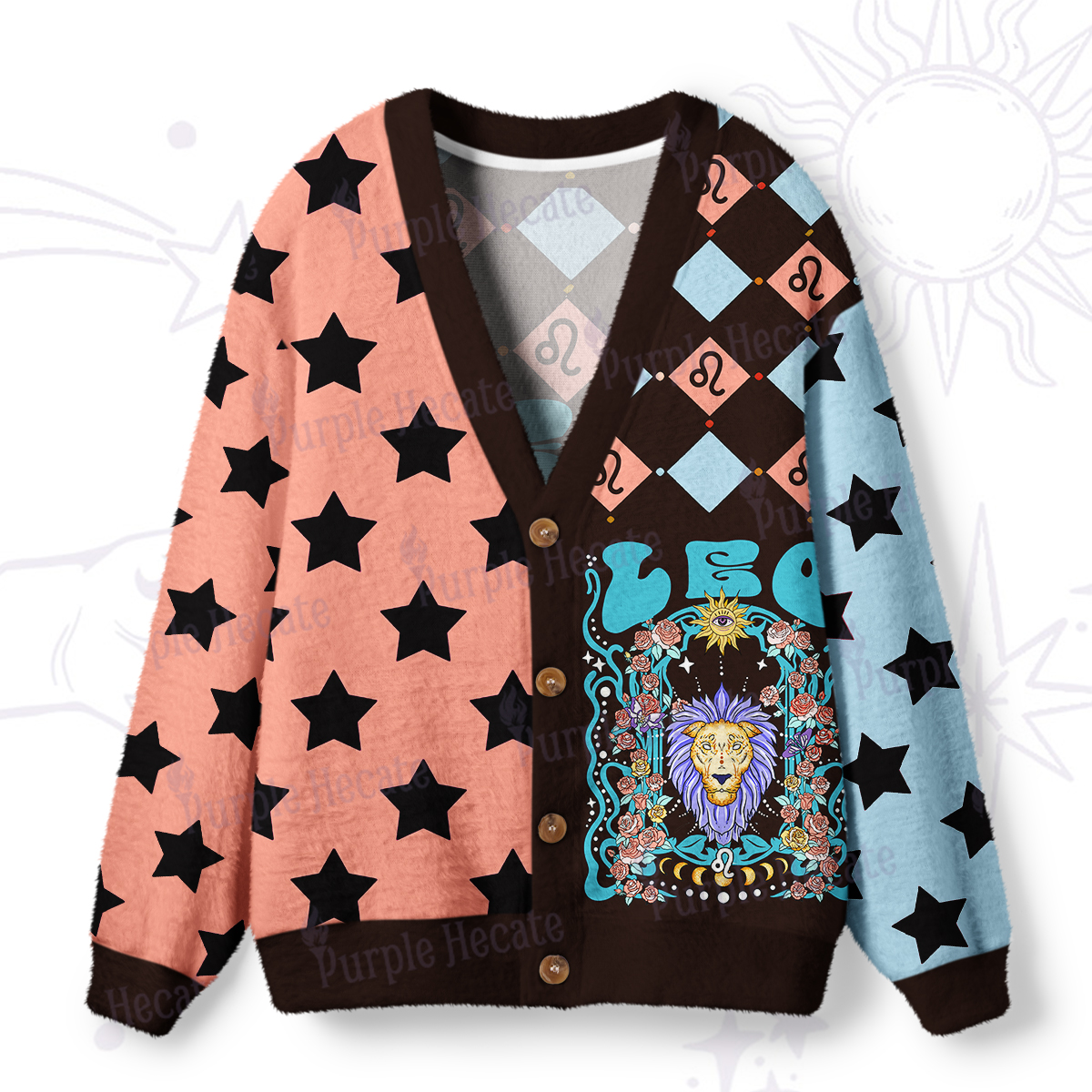 Purplehecate Leo Spirit Zodiac Ugly Cardigan Sweaters