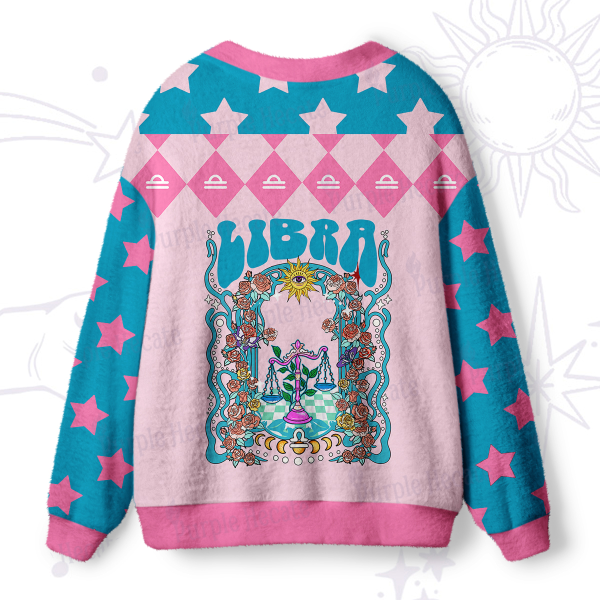 Purplehecate Libra Spirit Zodiac Ugly Cardigan Sweaters
