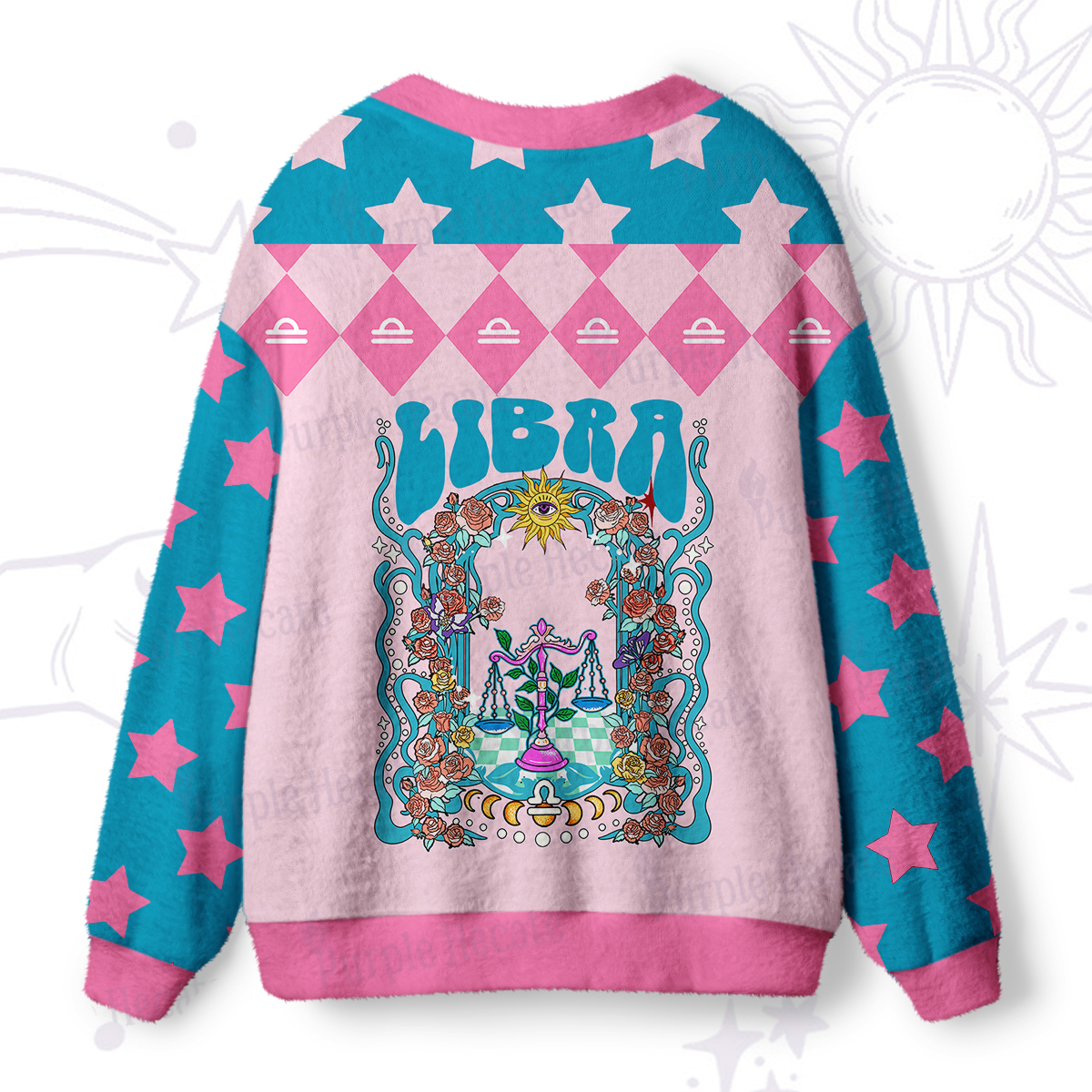 Purplehecate Libra Spirit Zodiac Ugly Cardigan Sweaters