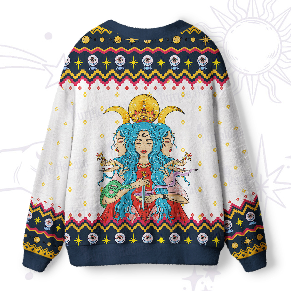 Purplehecate Triple Moon Goddess Hecate Ugly Cardigan Sweaters