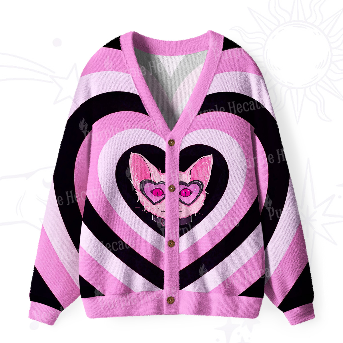 Purplehecate Slightly Wicked Cat Valentine Ugly Cardigan Sweaters