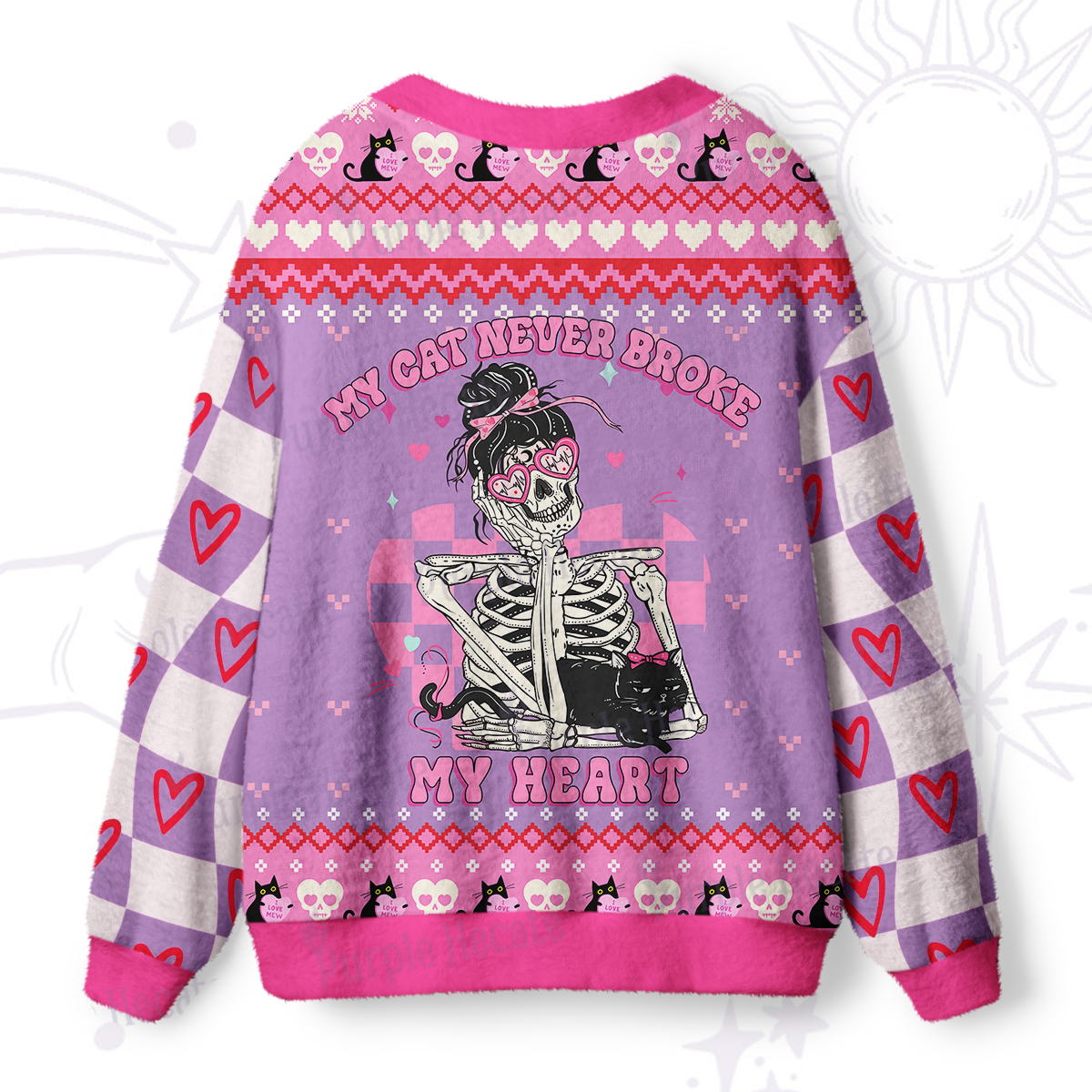 Purplehecate My Cat Never Broke My Heart Valentine Ugly Cardigan Sweaters