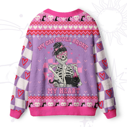 Purplehecate My Cat Never Broke My Heart Valentine Ugly Cardigan Sweaters
