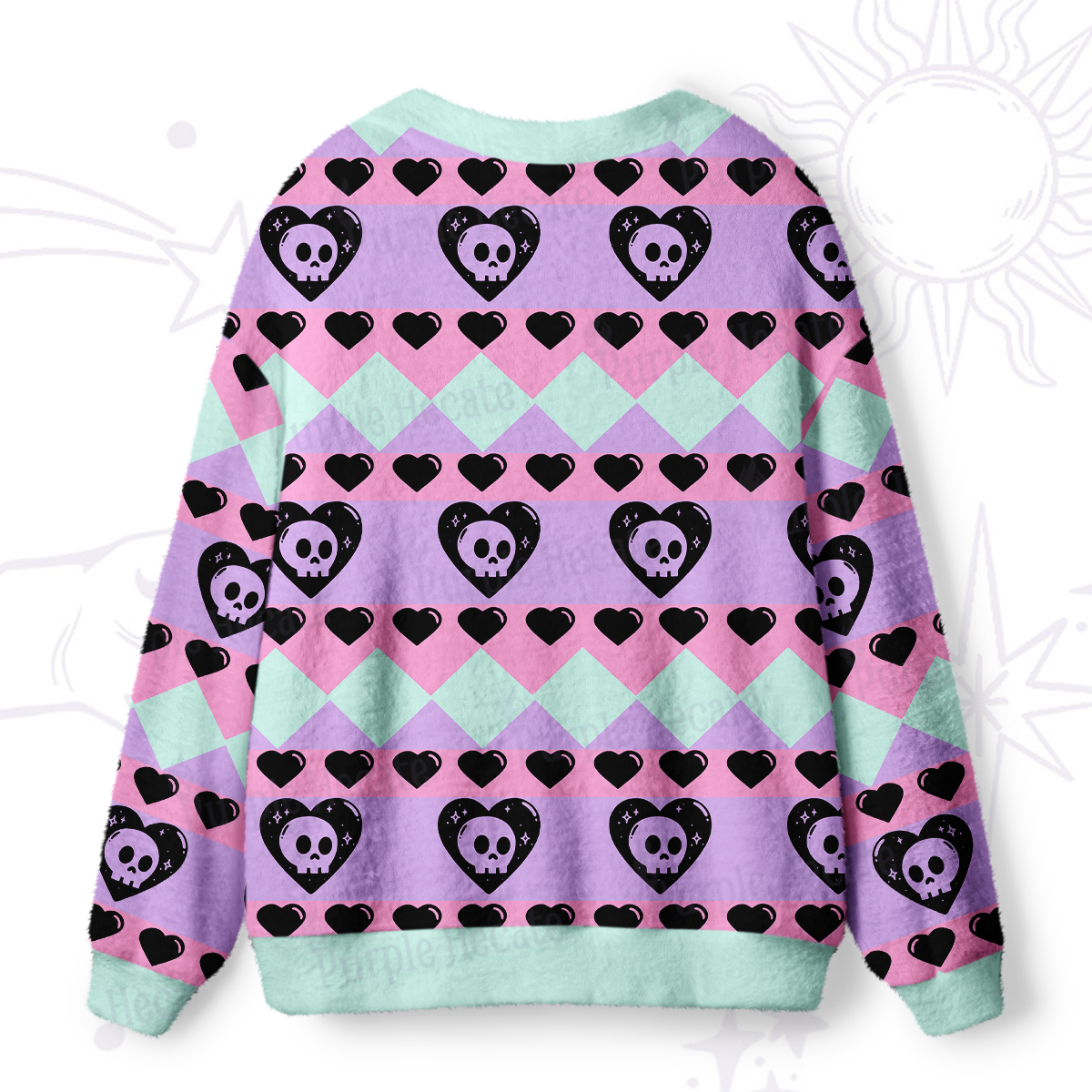 Purplehecate Sweet Yet Spooky Skull Heart Ugly Cardigan Sweaters
