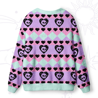 Purplehecate Sweet Yet Spooky Skull Heart Ugly Cardigan Sweaters