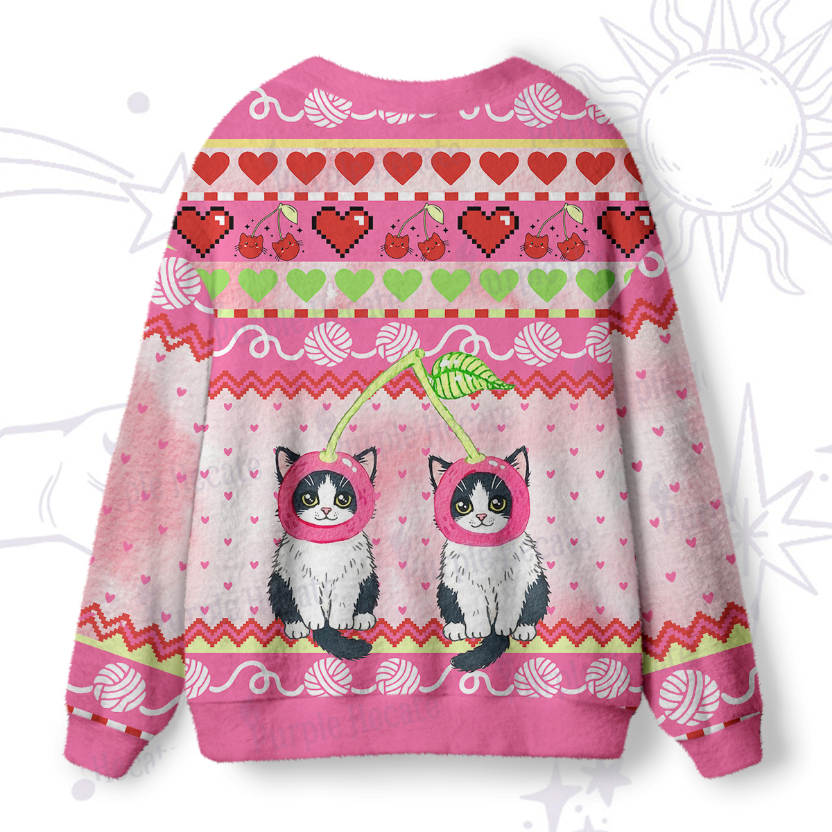 Purplehecate Sweet Cherry Cats Ugly Cardigan Sweaters