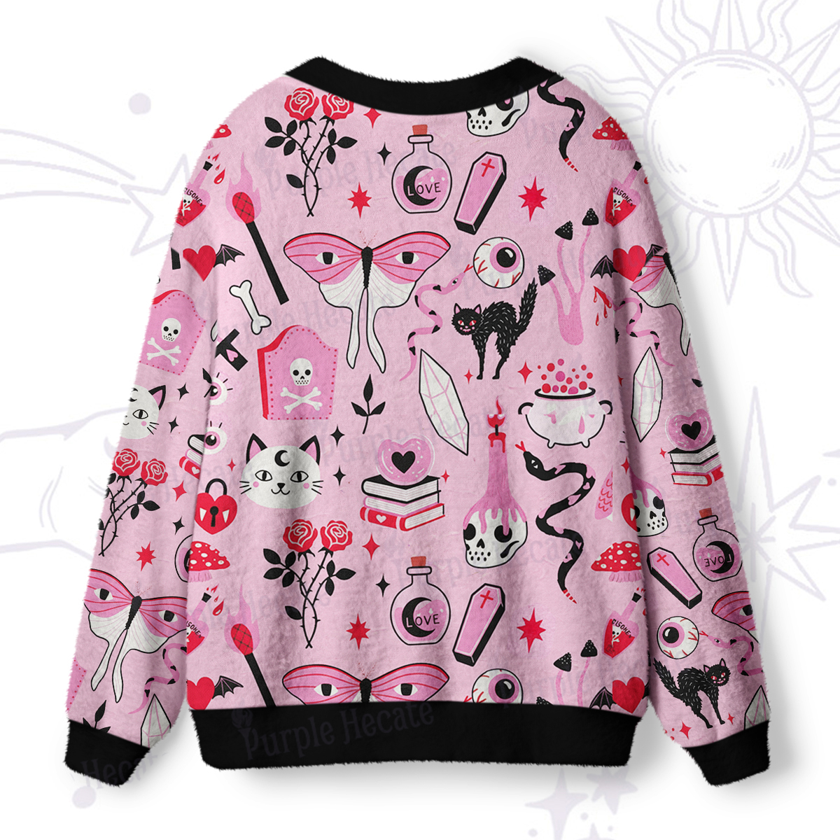 Purplehecate Black Cat Witchy Pink Ugly Cardigan Sweaters