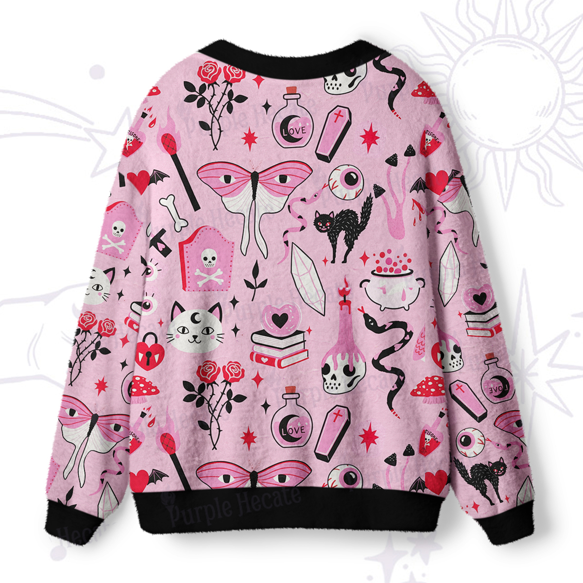 Purplehecate Black Cat Witchy Pink Ugly Cardigan Sweaters