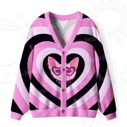 Purplehecate Slightly Wicked Cat Valentine Ugly Cardigan Sweaters