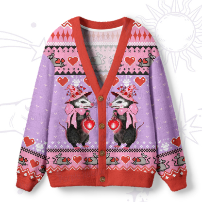 Purplehecate Funny Love Opossum Ugly Cardigan Sweaters