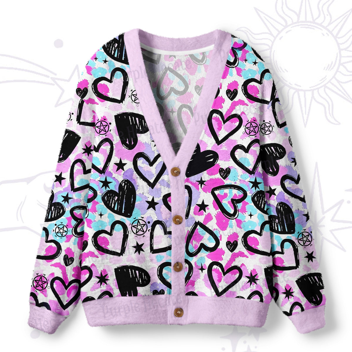 Purplehecate Heartful Magic Ugly Cardigan Sweaters
