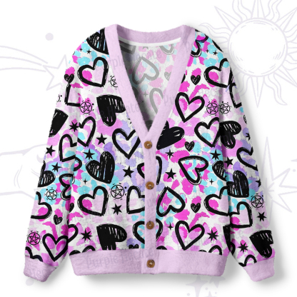 Purplehecate Heartful Magic Ugly Cardigan Sweaters