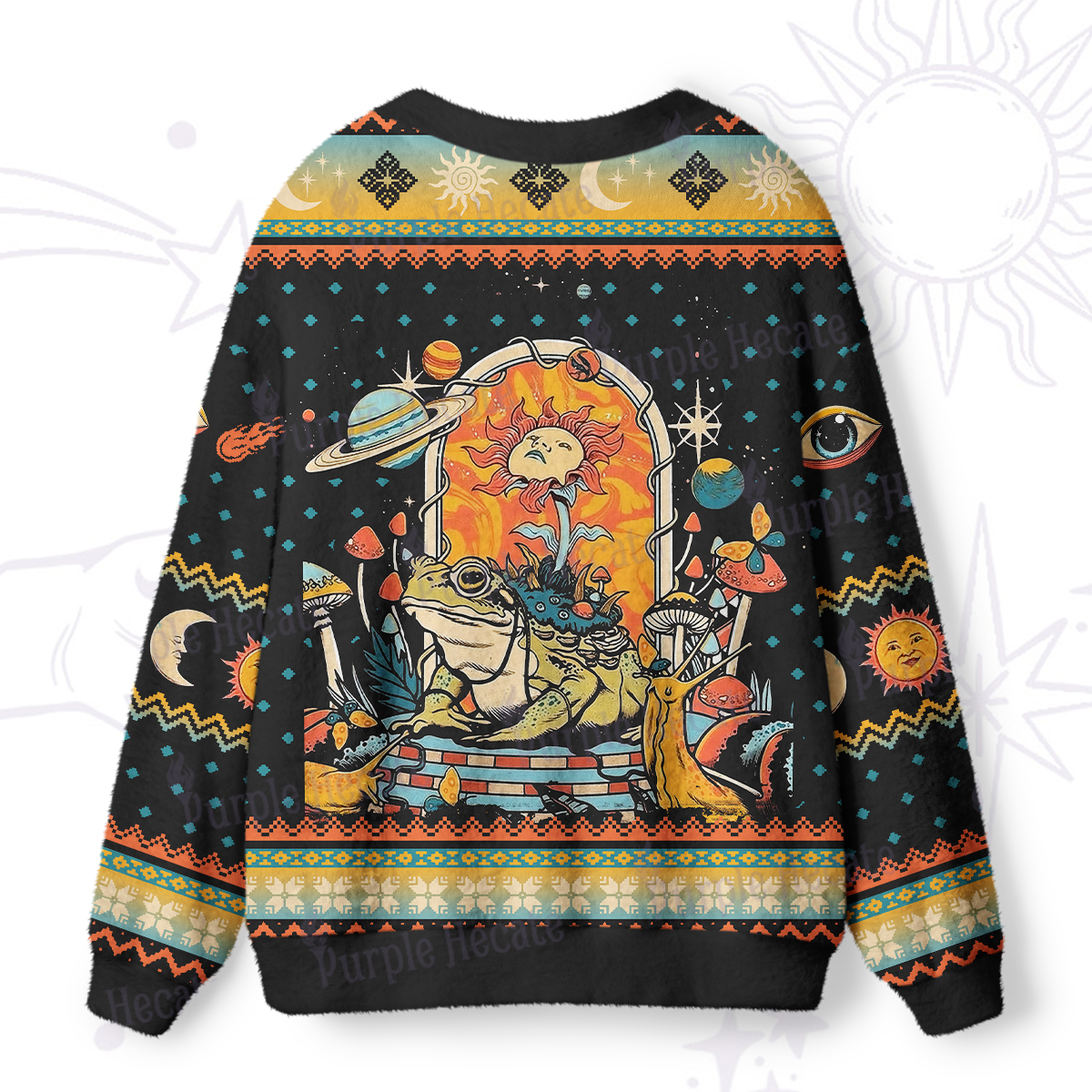 Purplehecate Frog and Mushroom Ugly Cardigan Sweaters