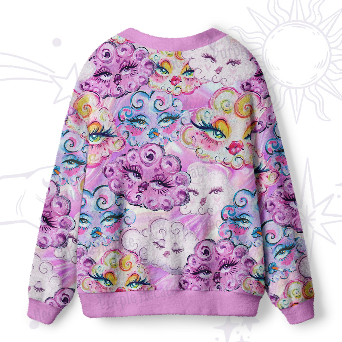 Purplehecate Dreamy Cloud Faces Ugly Cardigan Sweaters