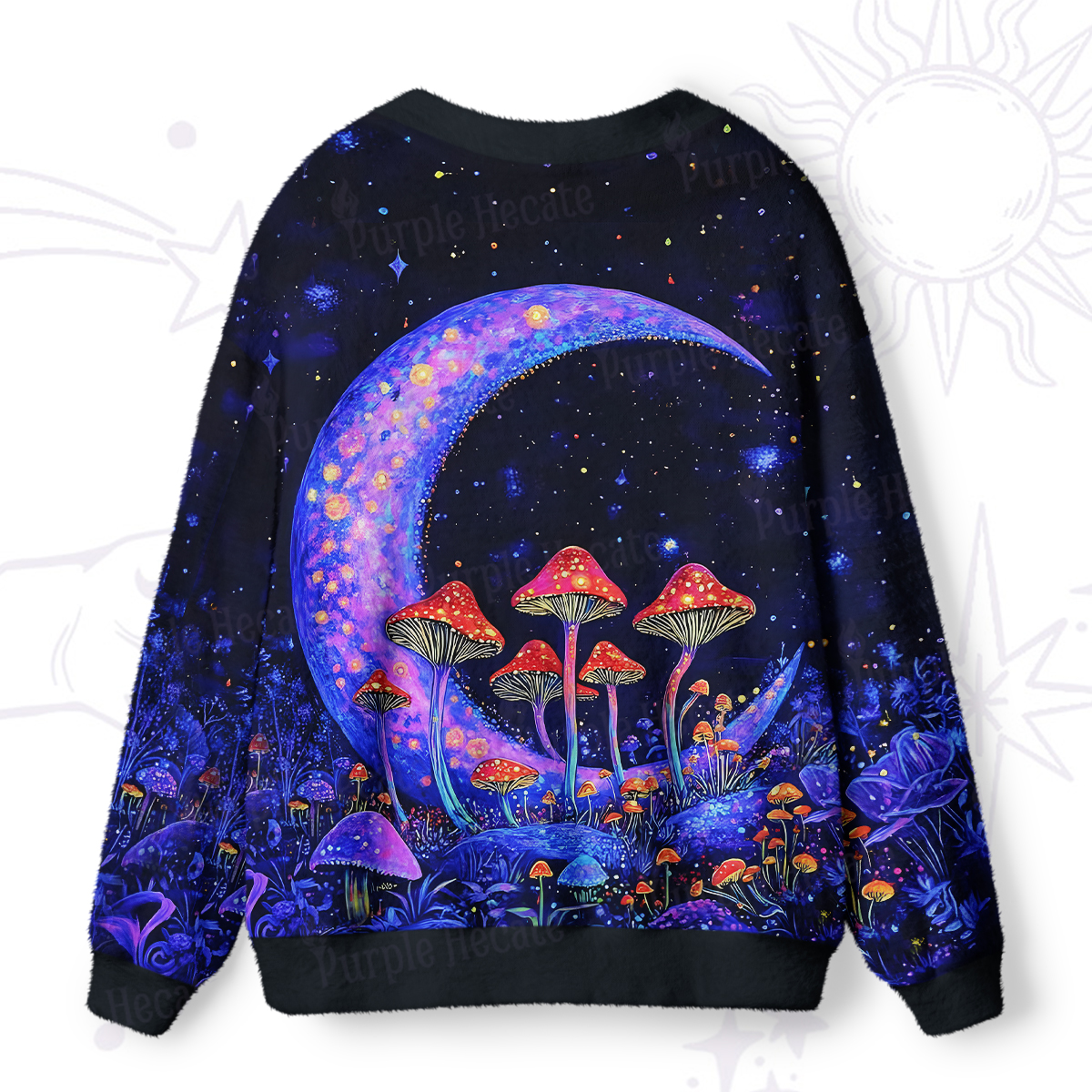 Purplehecate Neon Fungal Lunar Realm Ugly Cardigan Sweaters