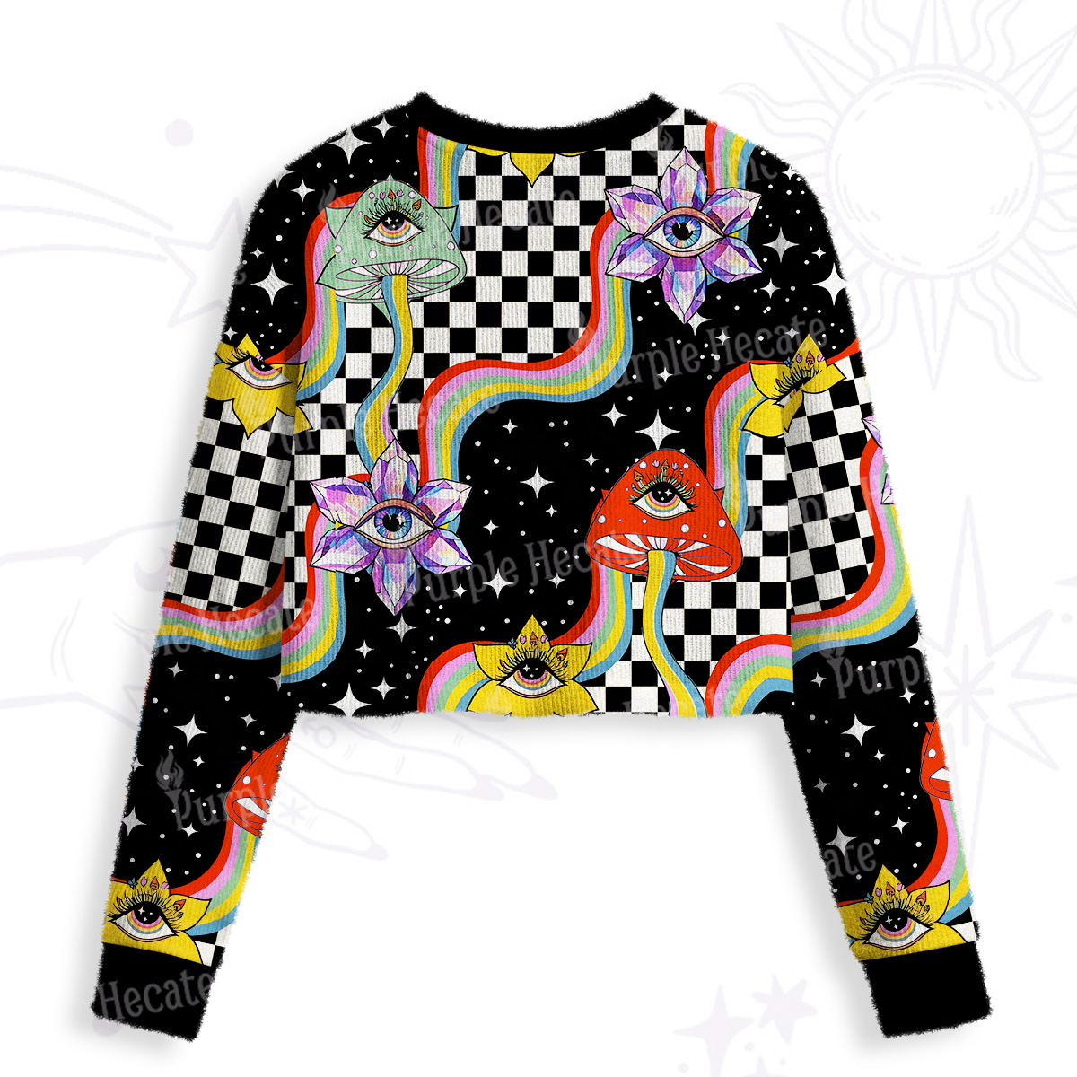 Purplehecate Enchanted Mushroom Eye Blossom Crop Fuzzy Ugly Sweatshirt