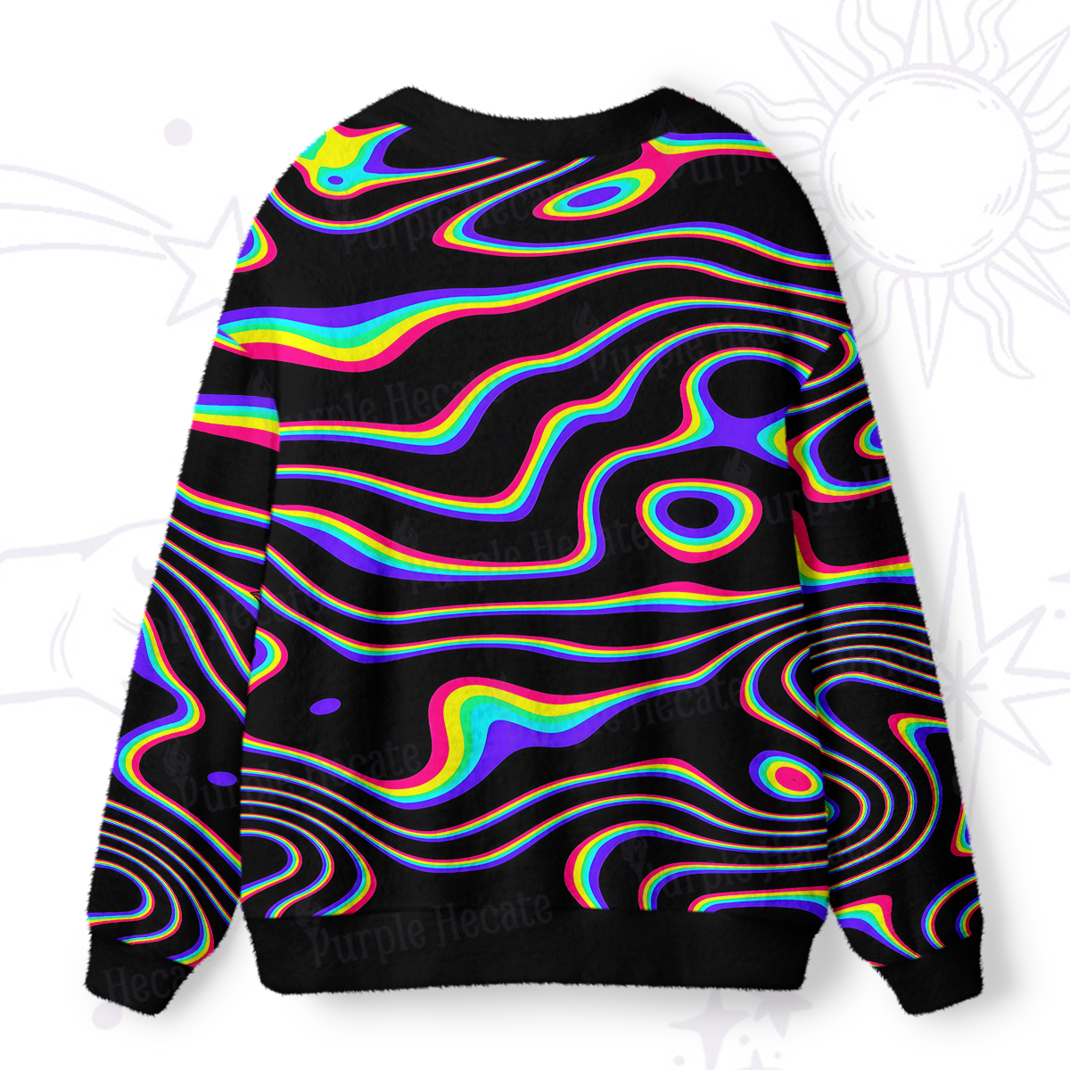 Purplehecate Psychedelic Sun and Moon Ugly Cardigan Sweaters