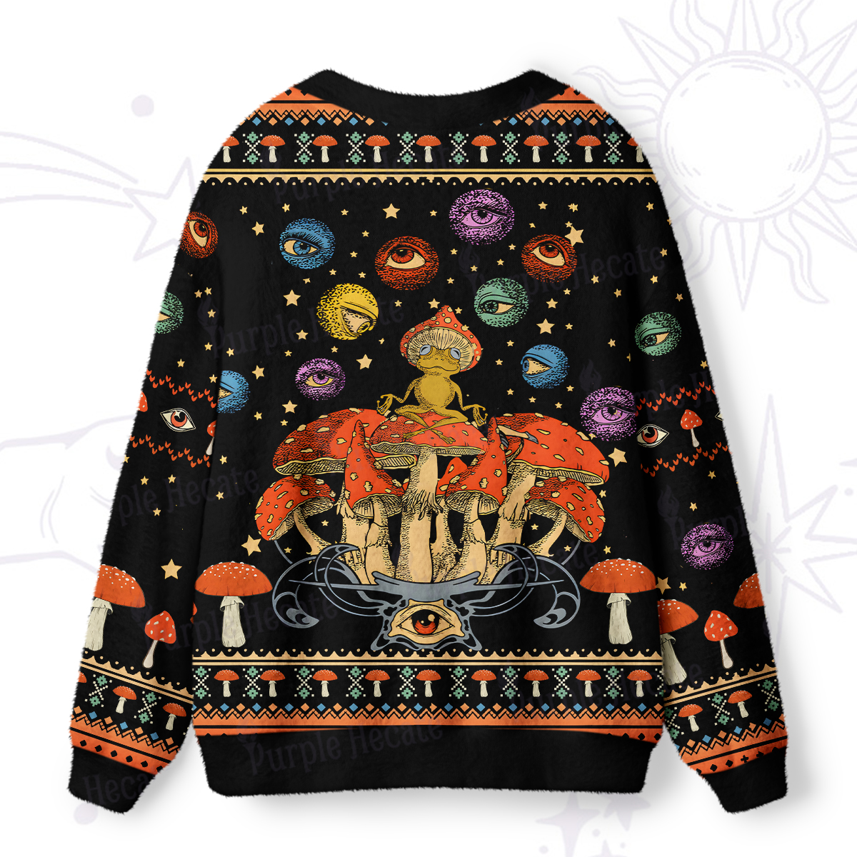Purplehecate Mystical Mushroom Galaxy Ugly Cardigan Sweaters