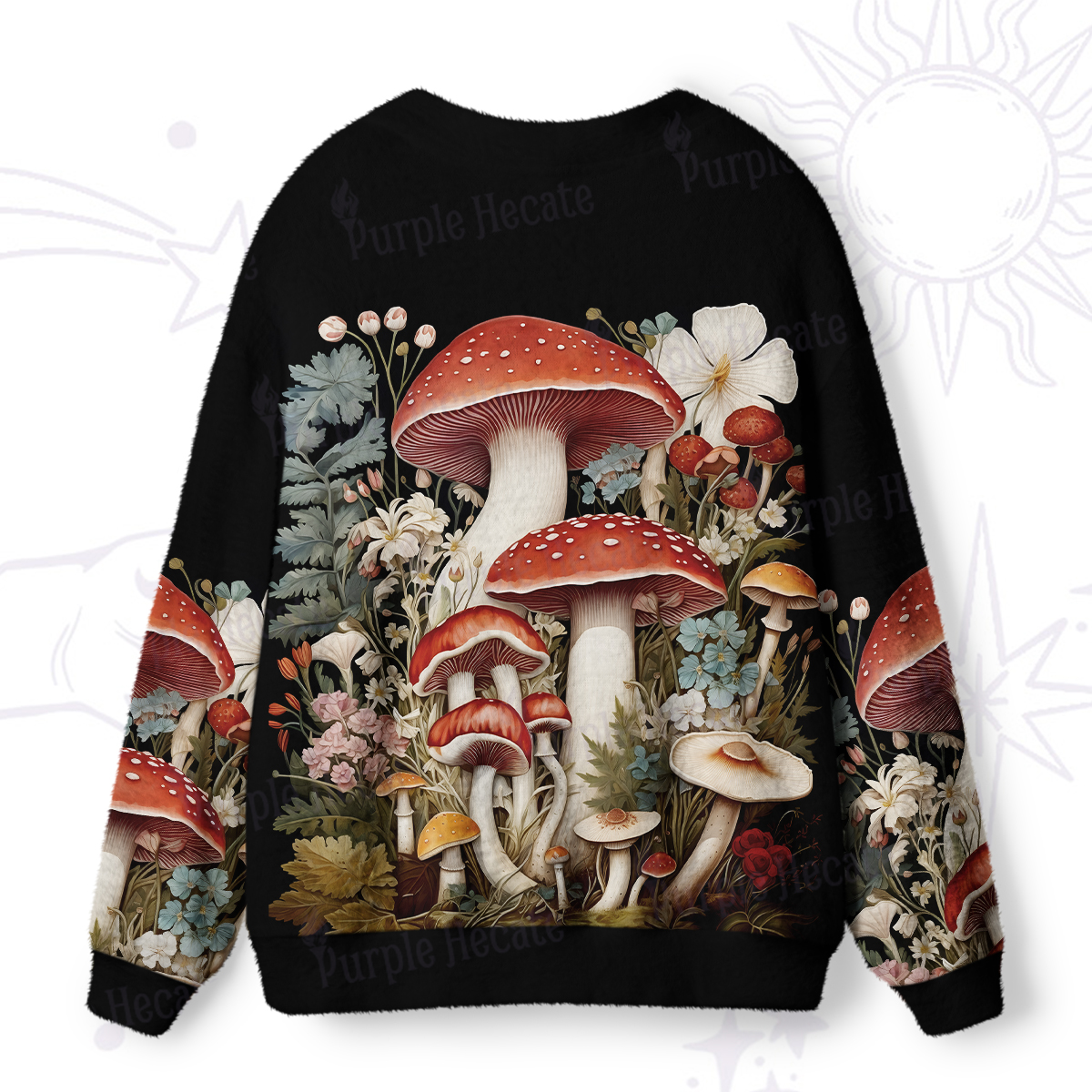 Purplehecate Whimsical Mushroom and Floral Ugly Cardigan Sweaters