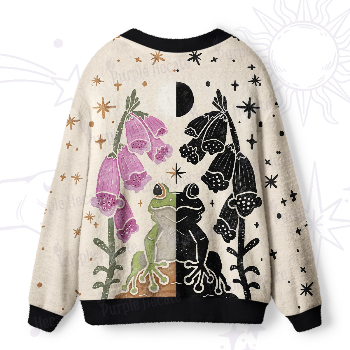 Purplehecate Dual-Tone Frog Garden Ugly Cardigan Sweaters