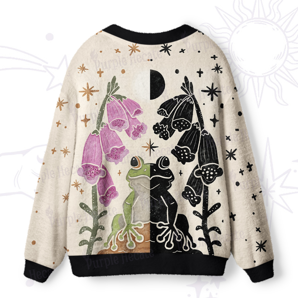 Purplehecate Dual-Tone Frog Garden Ugly Cardigan Sweaters