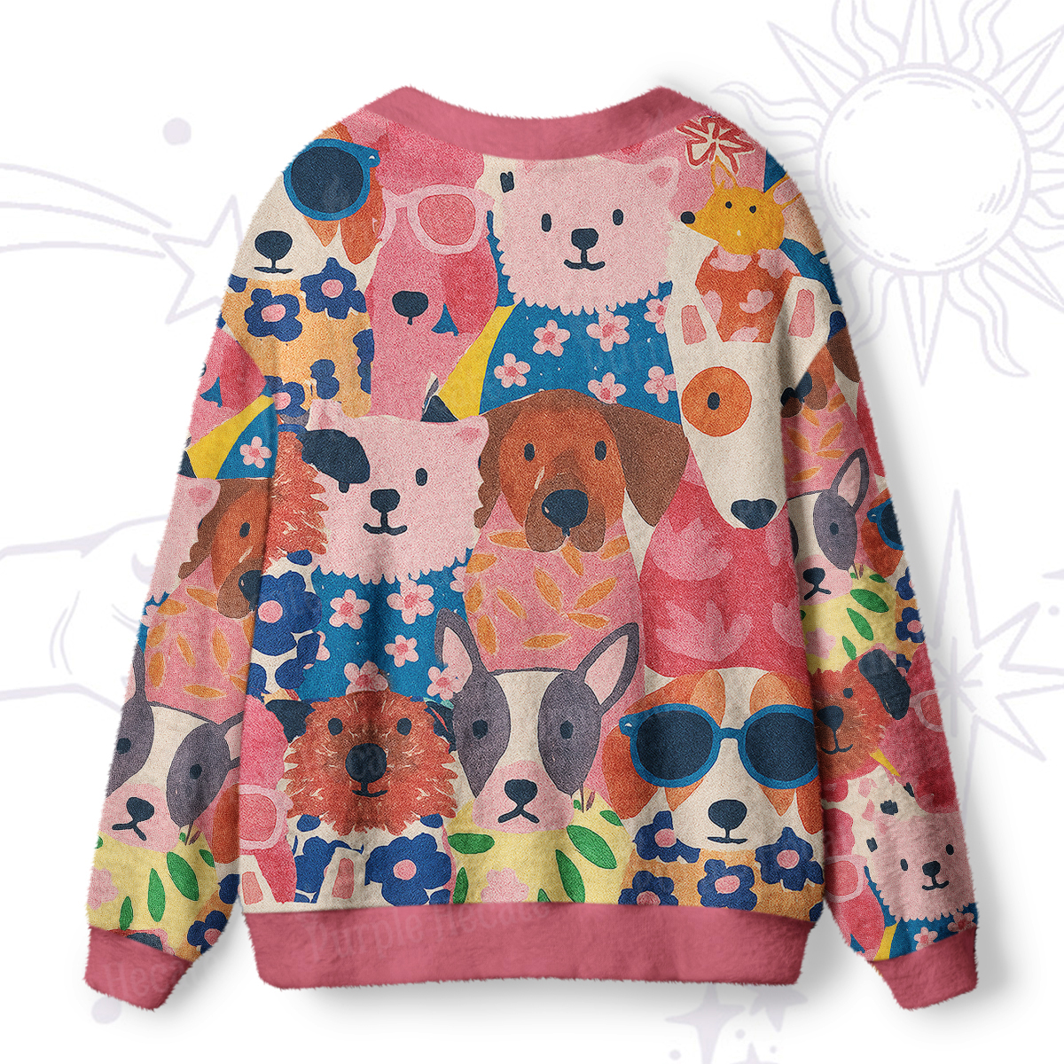 Purplehecate Happy Dog Faces Ugly Cardigan Sweaters
