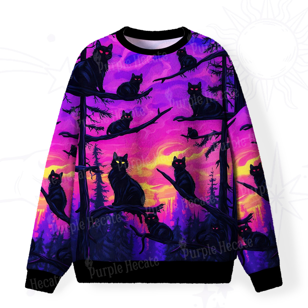Purplehecate Twilight Forest Guardian Cat Fuzzy Ugly Sweatshirt