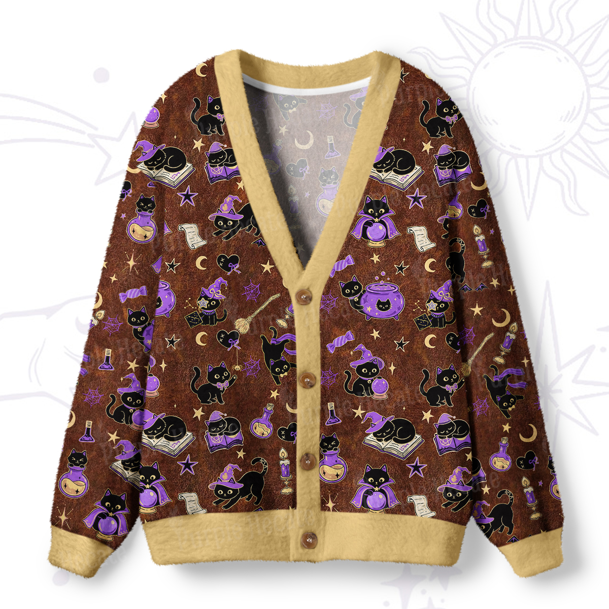 Purplehecate Black Cat Secrets Ugly Cardigan Sweaters