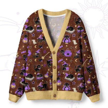 Purplehecate Black Cat Secrets Ugly Cardigan Sweaters
