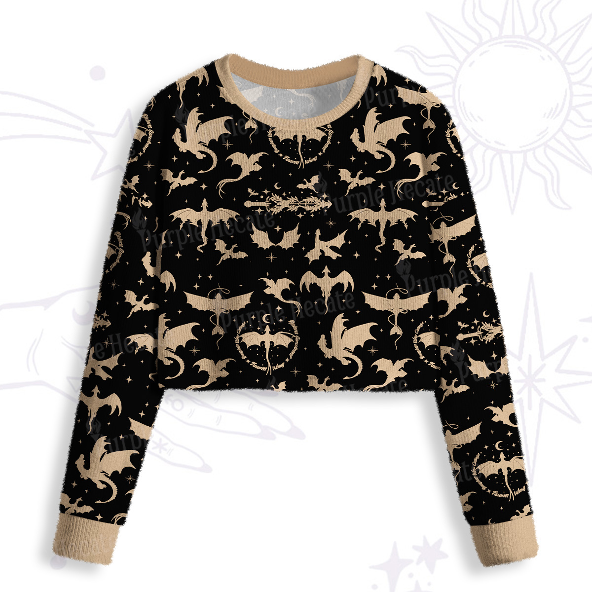 Purplehecate Fantasy Dragon Allover Crop Fuzzy Ugly Sweatshirt