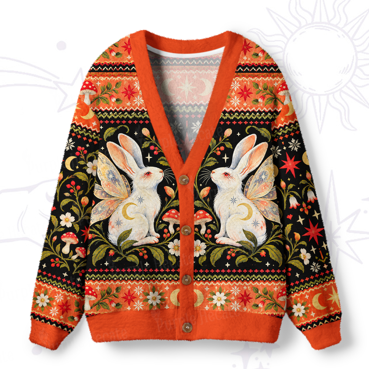 Purplehecate Whimsical Fairy Bunny Ugly Cardigan Sweaters